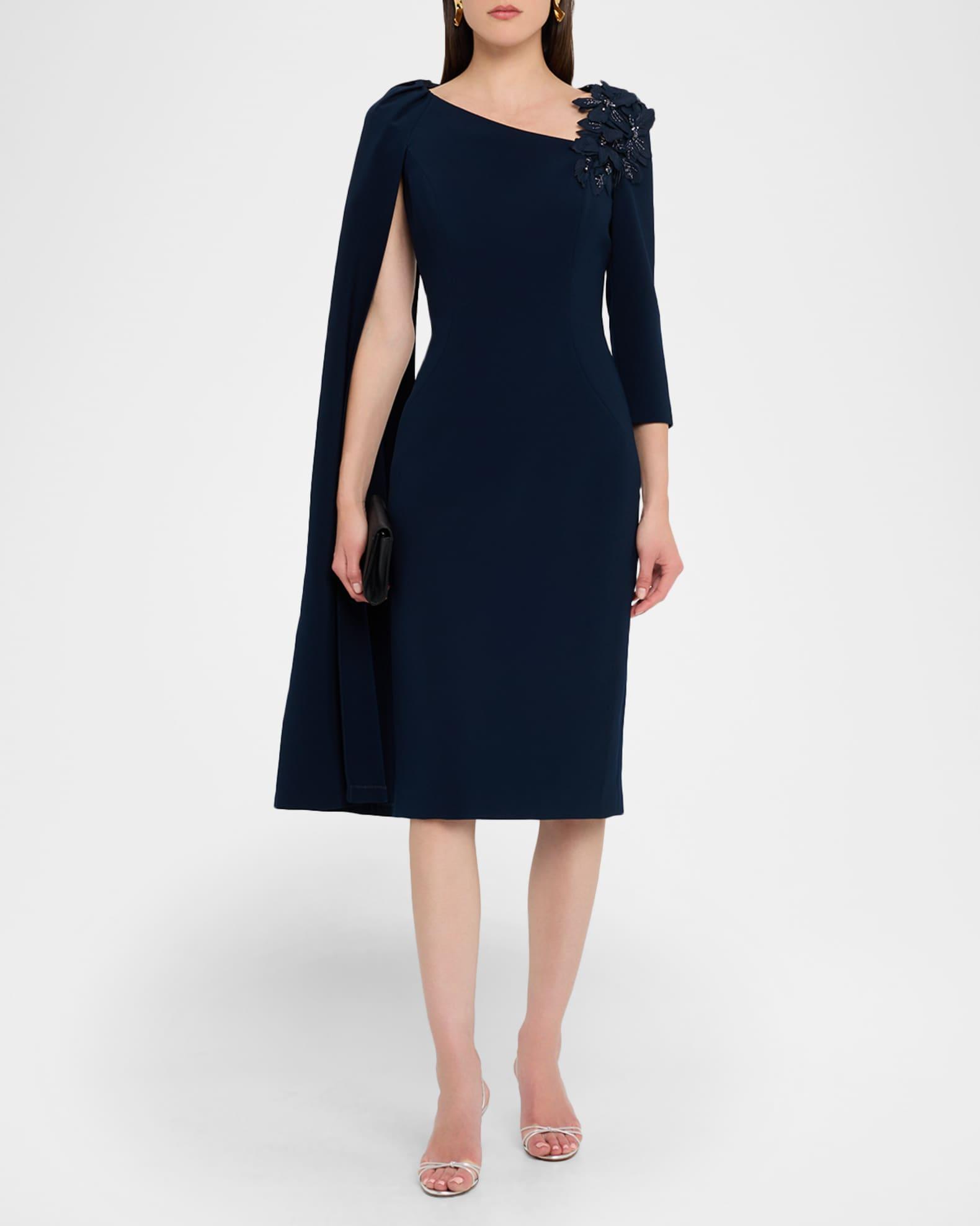 Cape-Sleeve Crepe Midi Dress Product Image