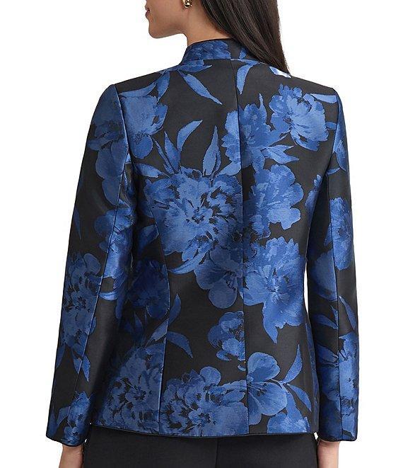 Kasper Floral Jacquard Collarless Jacket With Piping Product Image