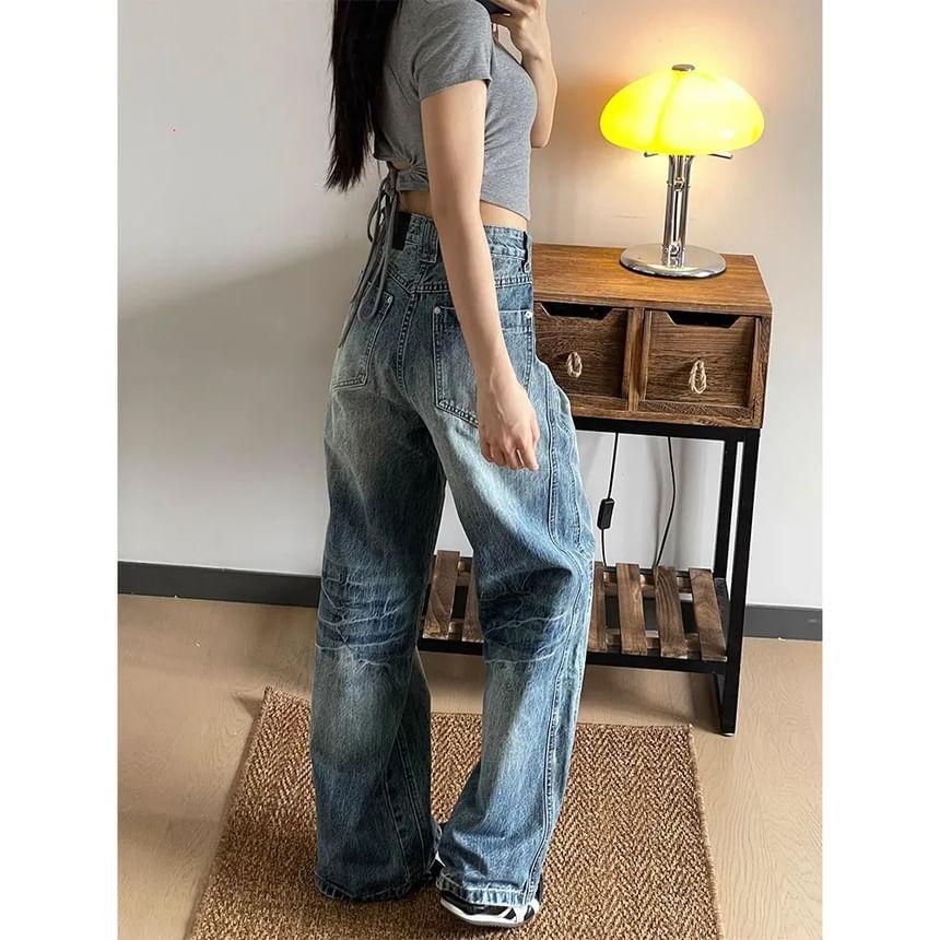 Low Rise Washed Wide Leg Jeans Product Image