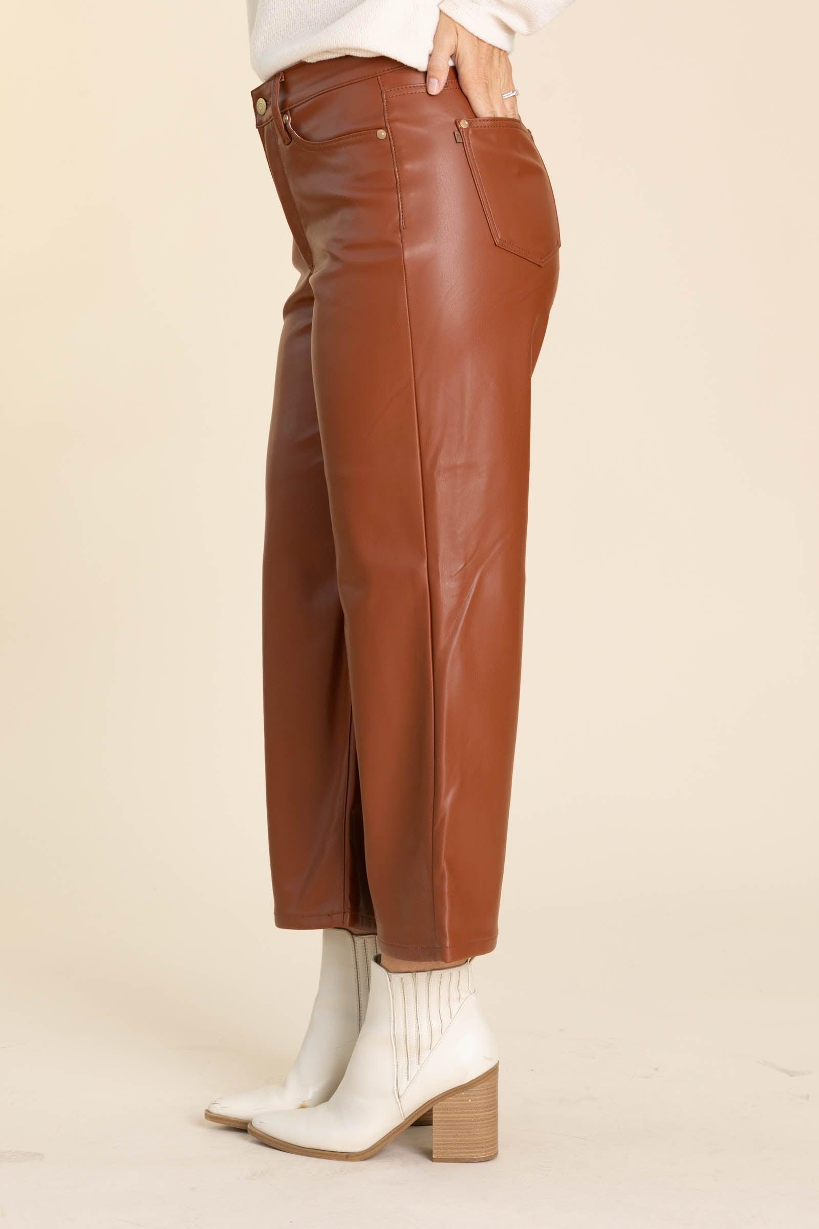 Tummy Control Faux Leather Crop Pant Product Image