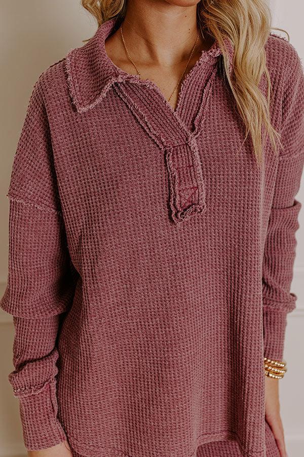 Cozy Haven Vintage Wash Knit Top in Sangria Product Image