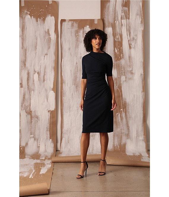 Maggy London Mock Neck Short Sleeve Draped Midi Sheath Dress Product Image