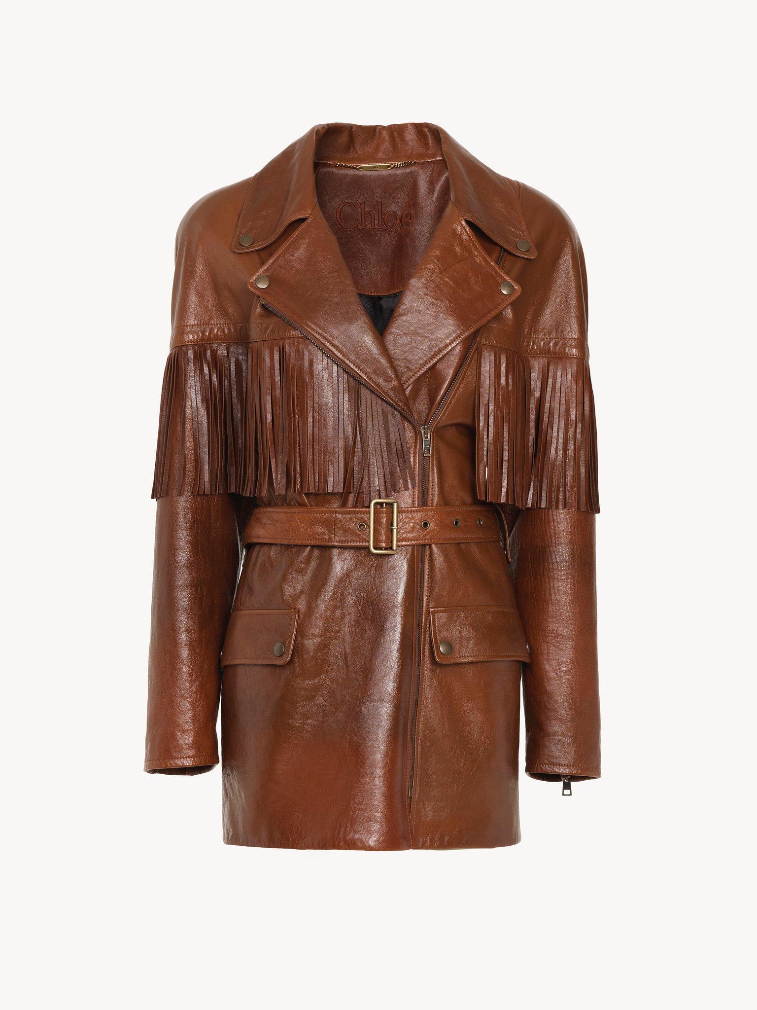 Belted fringed jacket in leather Product Image