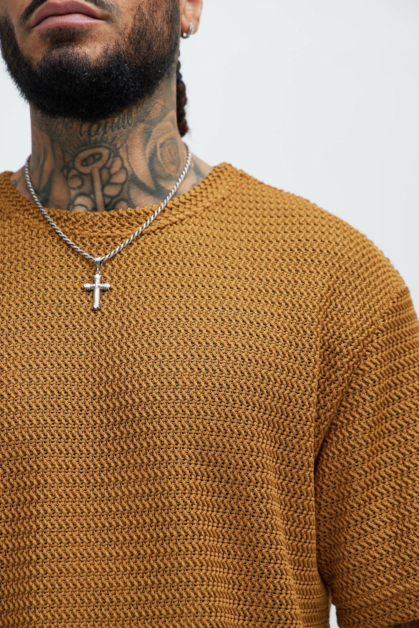 Open Knit Sweater Tee - Camel Product Image