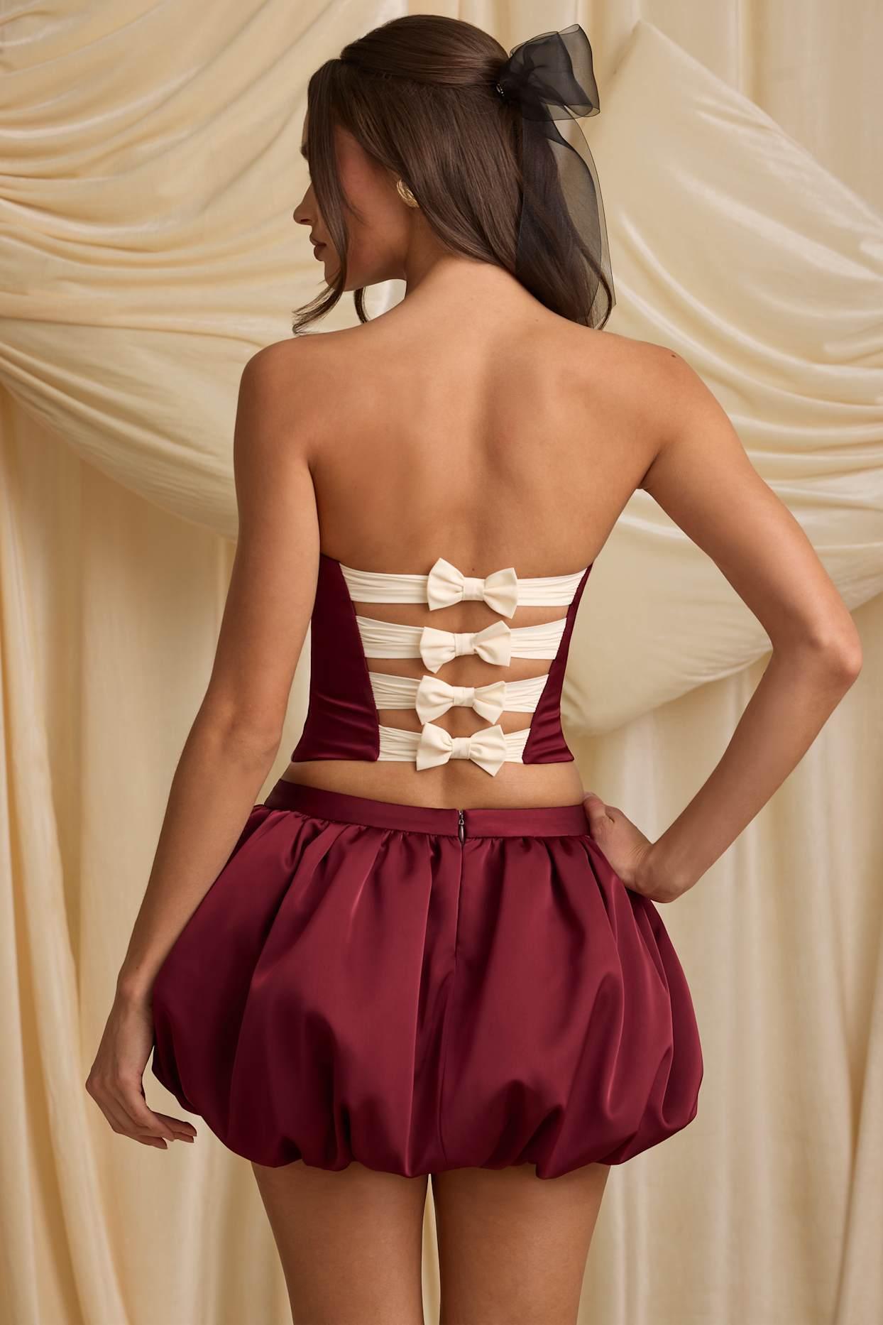 Bubble Hem Mid-Rise Mini Skirt in Wine Red Product Image