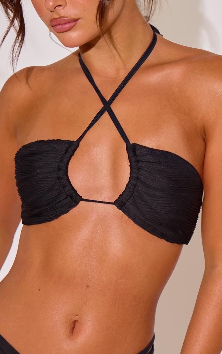 Black Textured Halter Neck Bikini Top Product Image