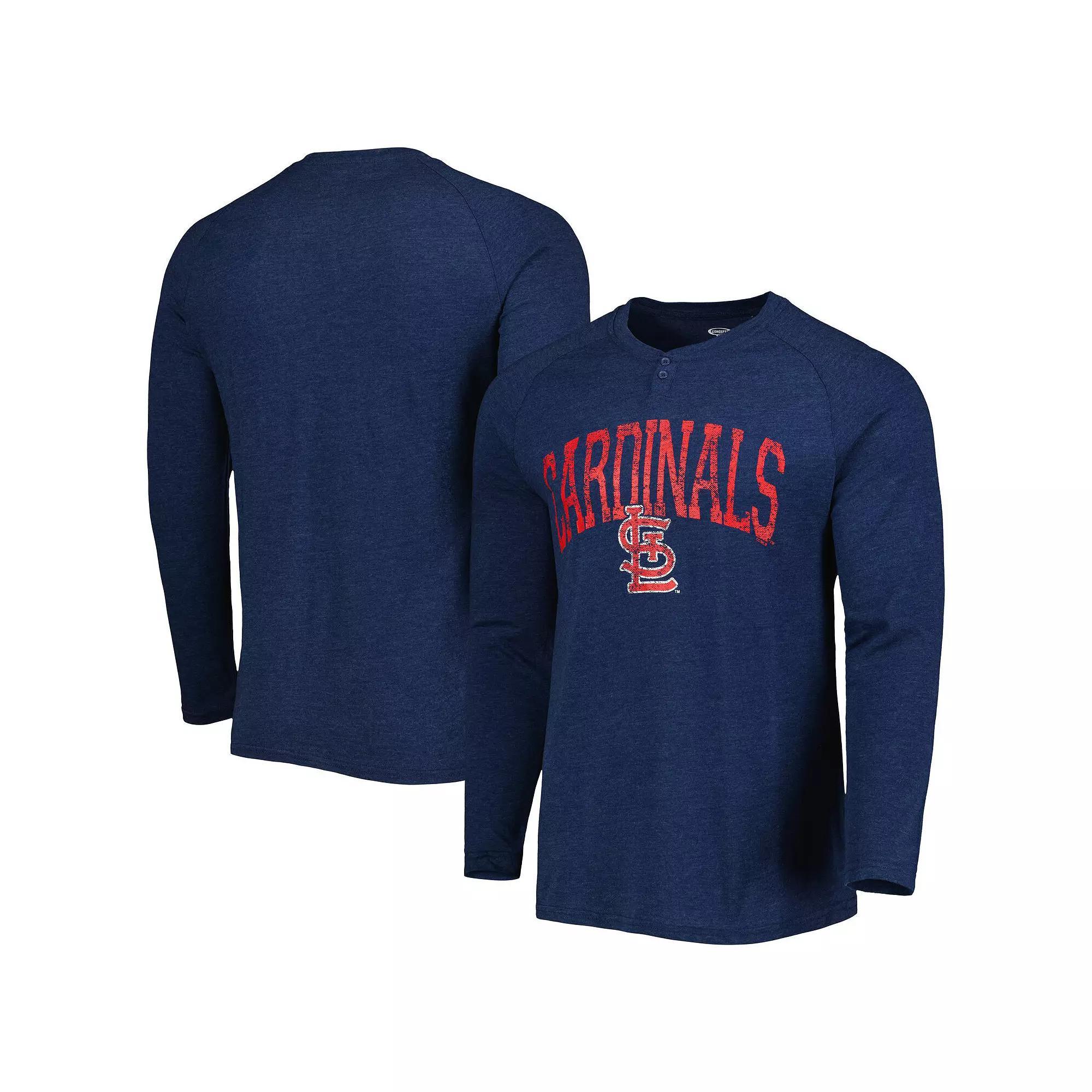 Men's Concepts Sport Heather Navy St. Louis Cardinals Inertia Raglan Long Sleeve Henley T-Shirt, Size: Small, Blue Product Image