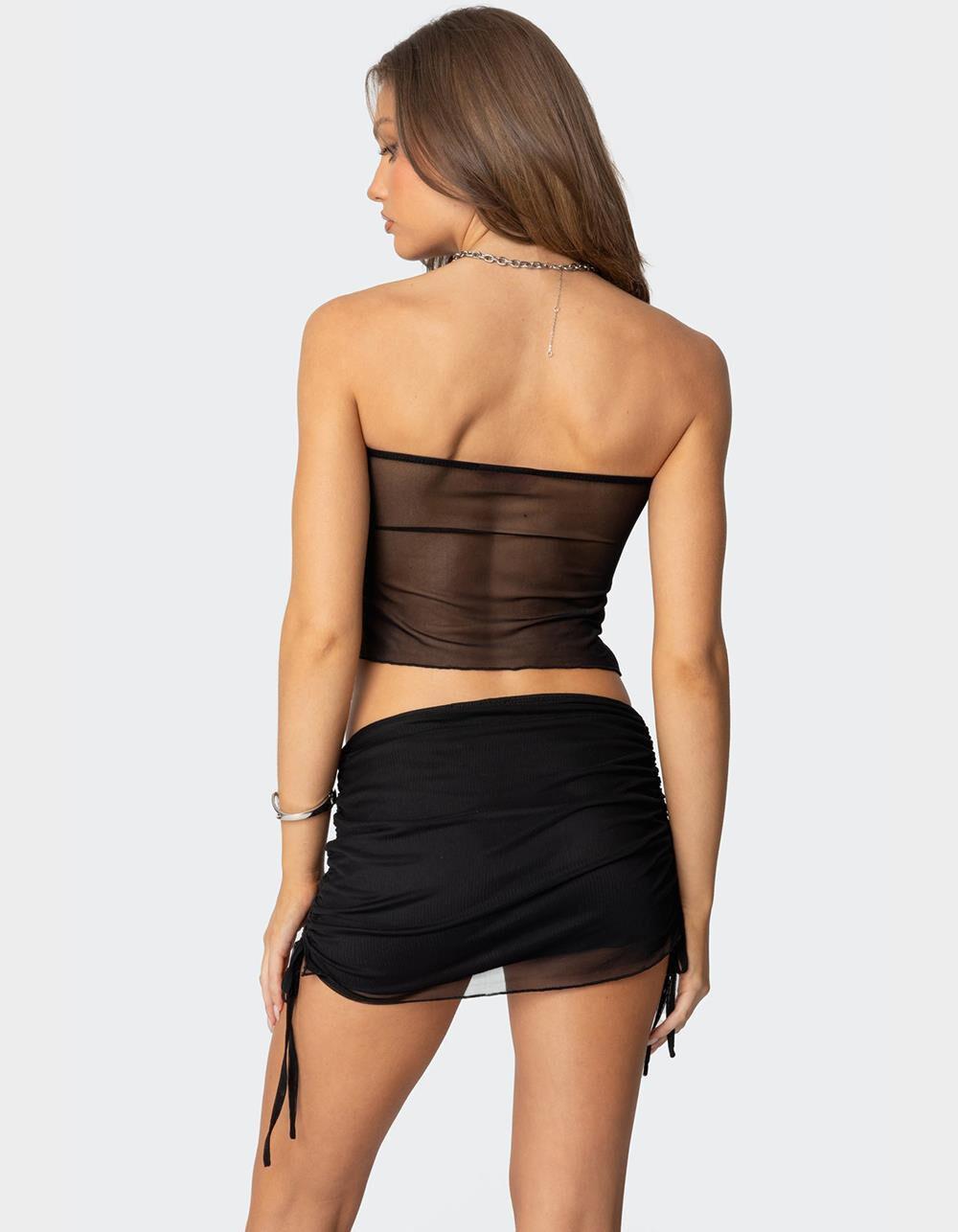 EDIKTED Joy Asymmetric Sheer Mesh Tube Top Product Image