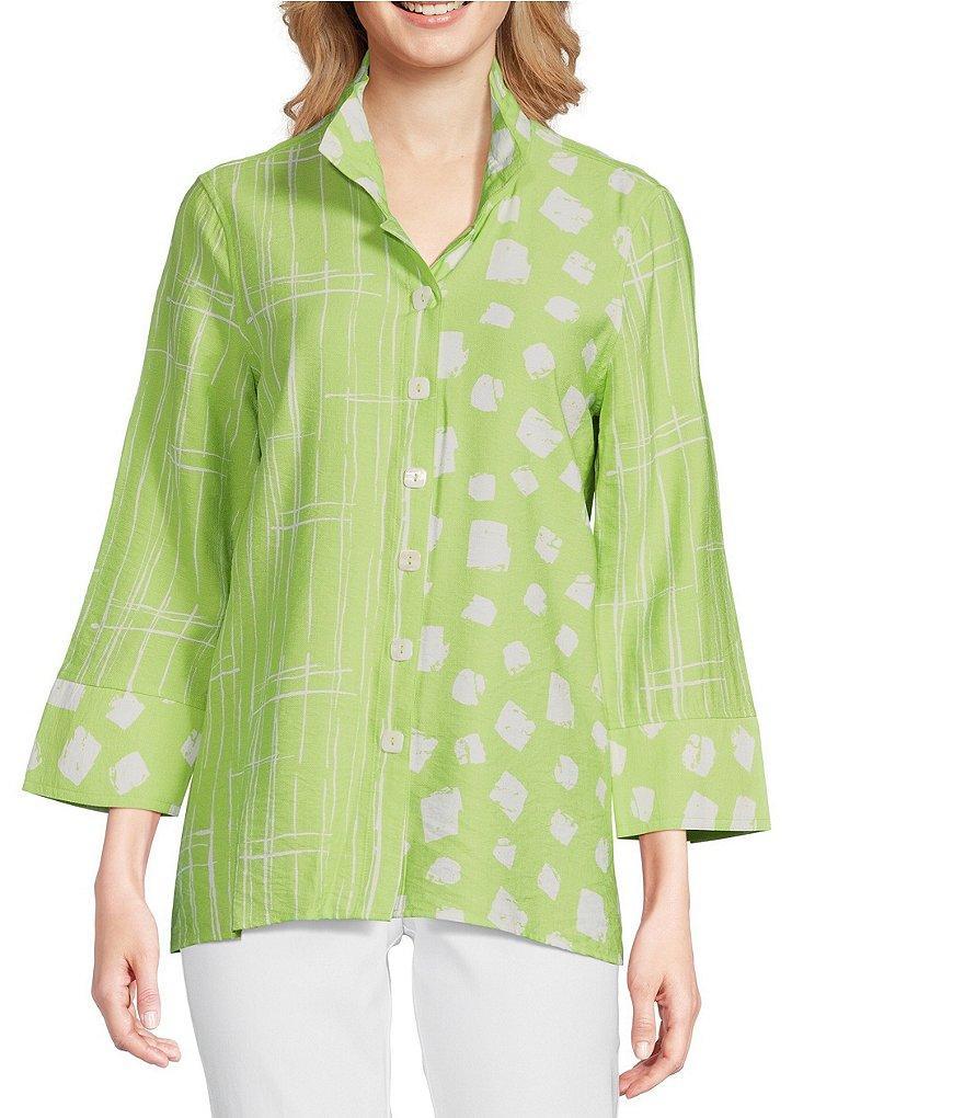 Ali Miles Printed Wire Collar 3/4 Sleeve Button-Front Tunic Product Image