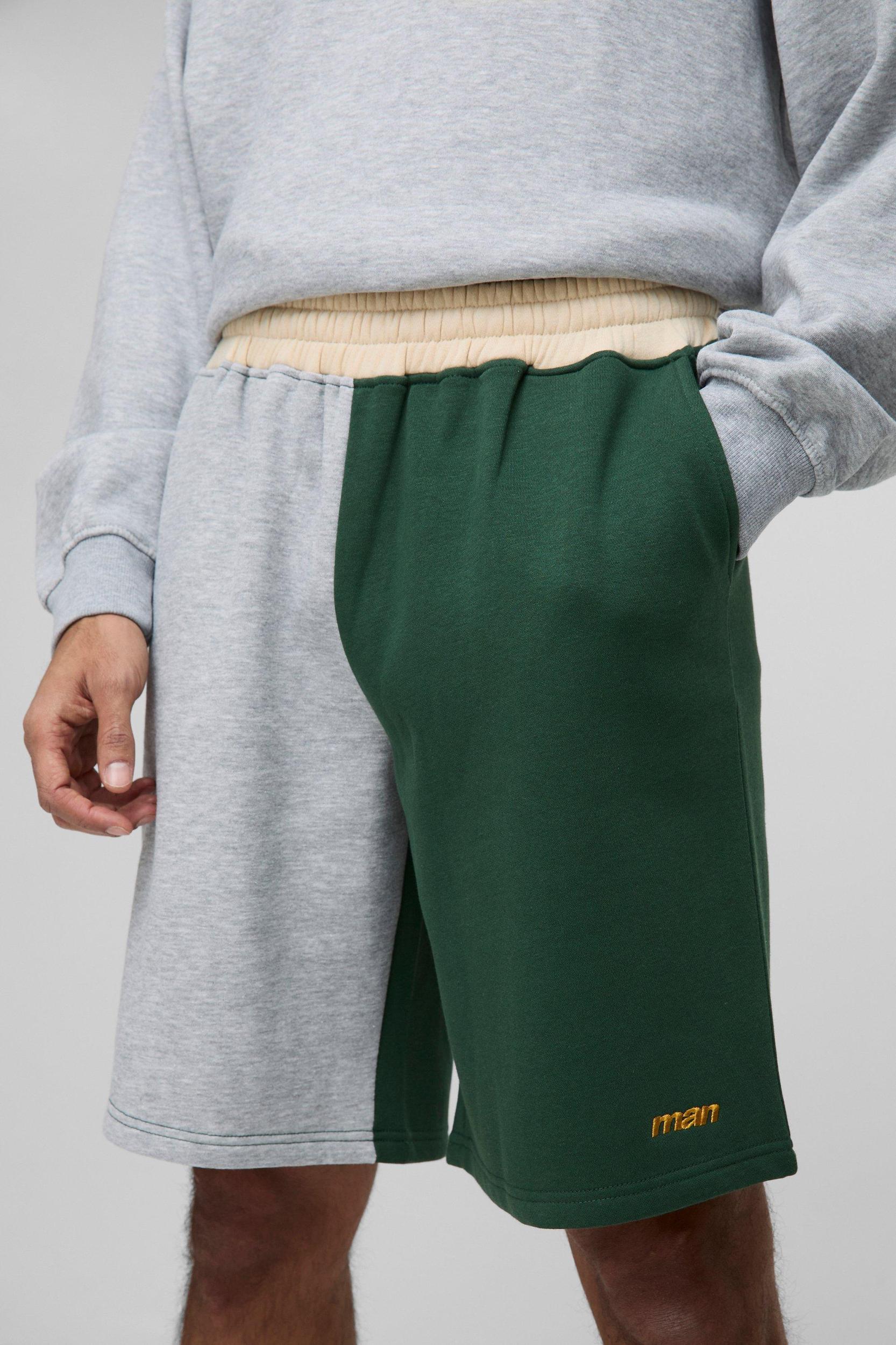 Oversized Man Colour Block Mid Length Shorts | boohooMAN USA Product Image