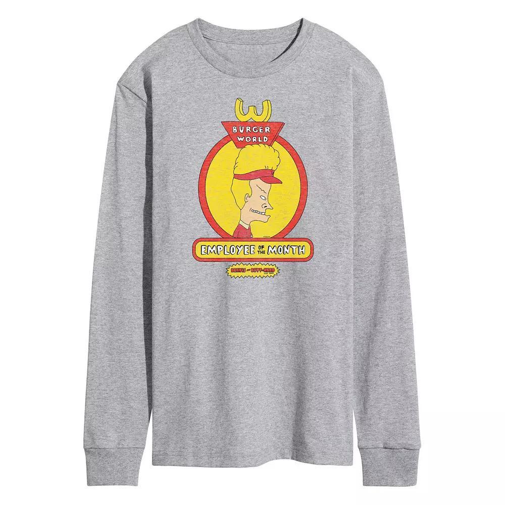 Men's Beavis And Butthead Employee Of The Month Long Sleeve Tee, Size: Medium, Gray Product Image