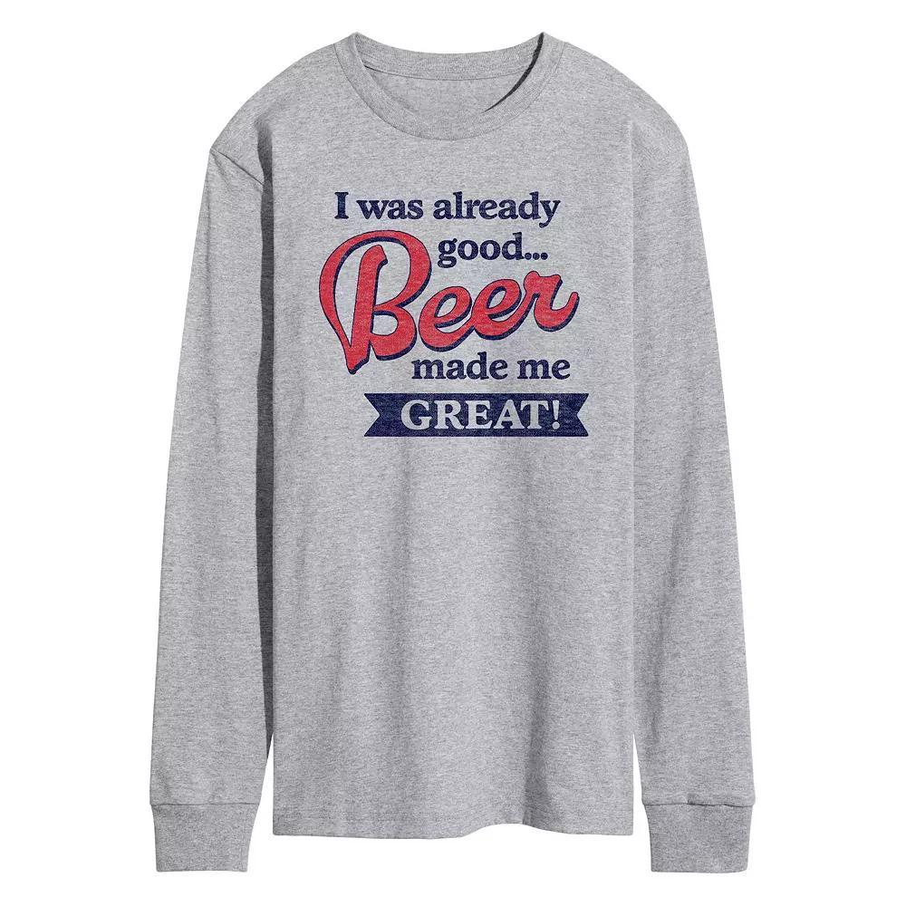 Men's Already Good Beer Great Long Sleeve Graphic Tee, Size: Small, Gray Product Image