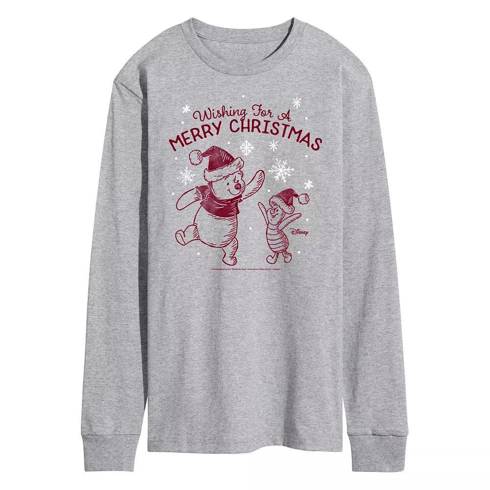 Disney's Winnie The Pooh Men's Merry Christmas Long Sleeve Graphic Tee,  Product Image
