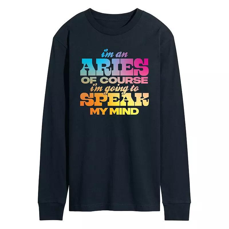 Men's I'm An Aries Speak My Mind Long Sleeve Graphic Tee, Size: Small, Blue Product Image