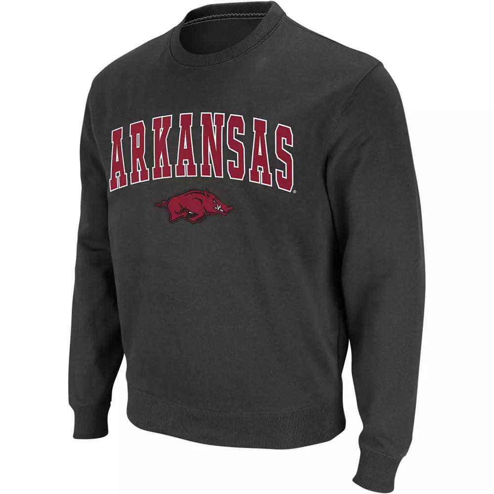 Men's Colosseum Charcoal Arkansas Razorbacks Arch & Logo Crew Neck Sweatshirt, Size: Large Product Image