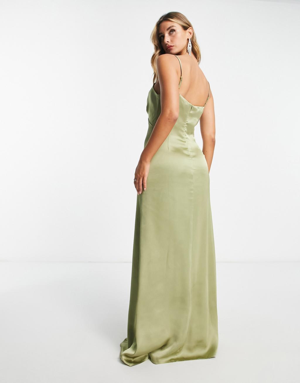 Pretty Lavish Bridesmaid Ines empire satin maxi dress Product Image