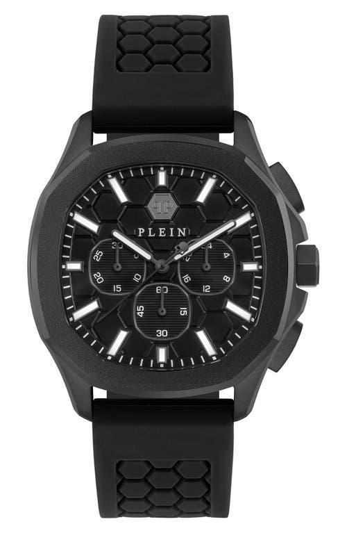 Philipp Plein Mens Skeleton Spectre Quartz Chronograph Solid Black Silicone Strap Watch Product Image