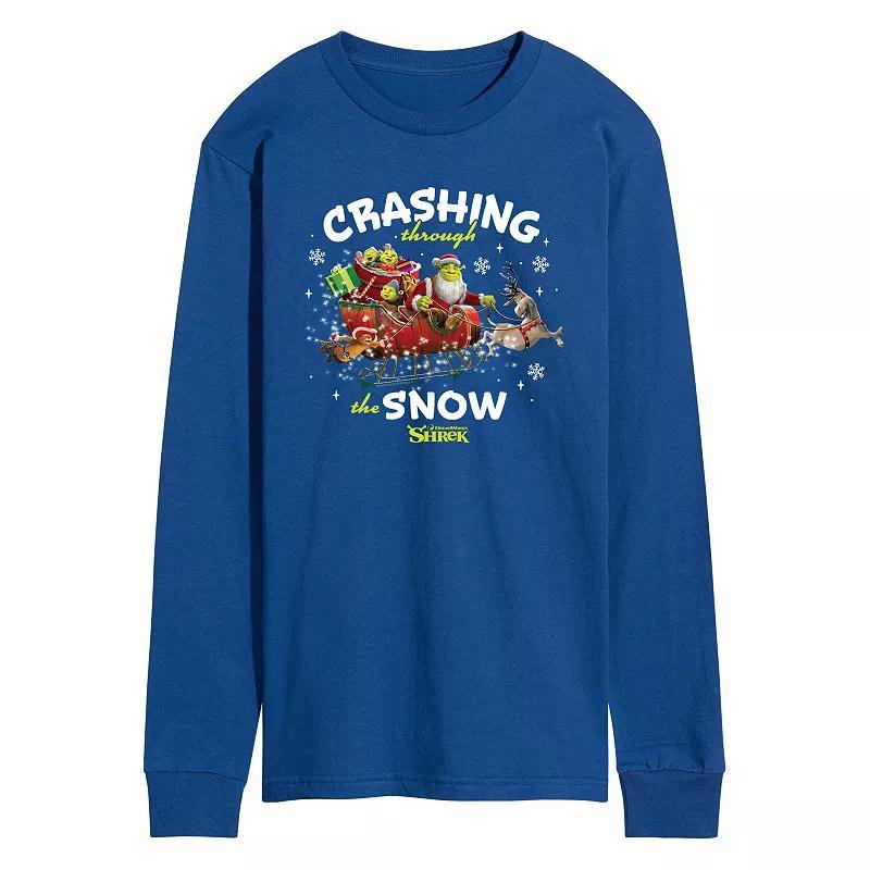 Mens Shrek Crashing Through The Snow Long Sleeve Graphic Tee Blue Product Image