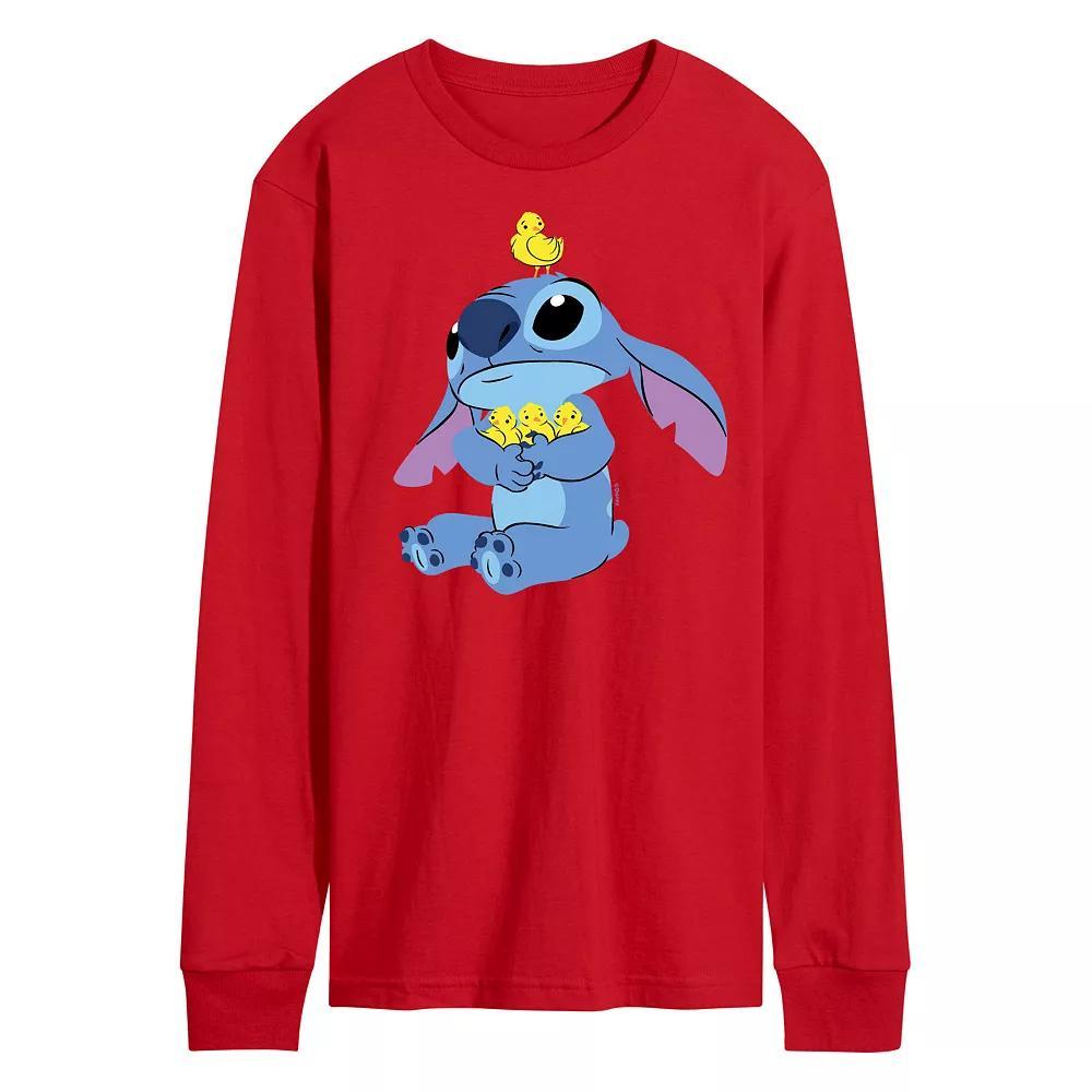 Disney's Lilo & Stitch Men's Stitch & Chicks Long Sleeve Graphic Tee, Size: Medium, Red Product Image