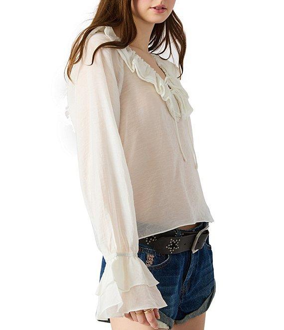 Steve Madden Hampton V-Neck Long Sleeve Ruffle Top Product Image