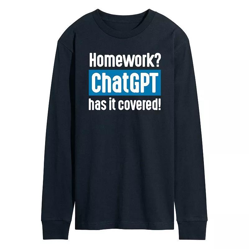 Men's Homework ChatGPT Long Sleeve Graphic Tee Graphic Tee, Size: Small, Blue Product Image