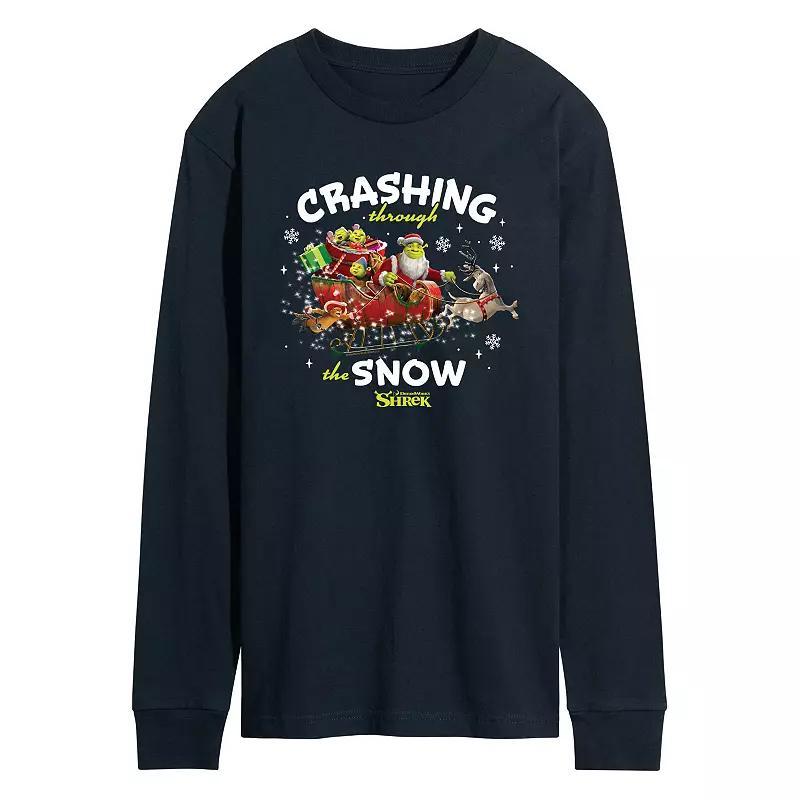 Mens Shrek Crashing Through The Snow Long Sleeve Graphic Tee Blue Product Image