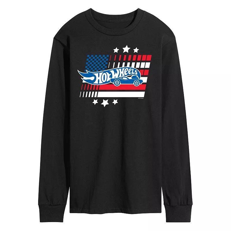 Men's Hot Wheels Logo Flag Long Sleeve Graphic Tee, Size: XXL, Black Product Image