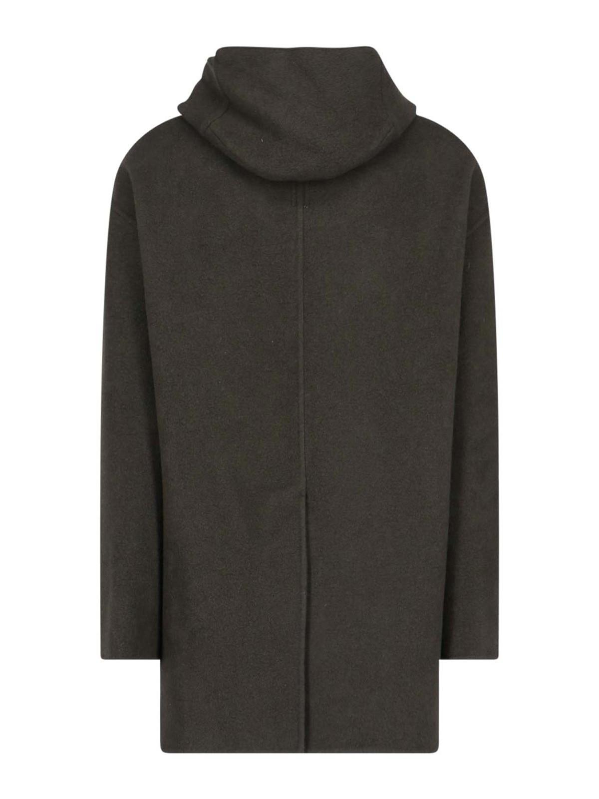 RICK OWENS Midi Coat With Hood In Green Product Image