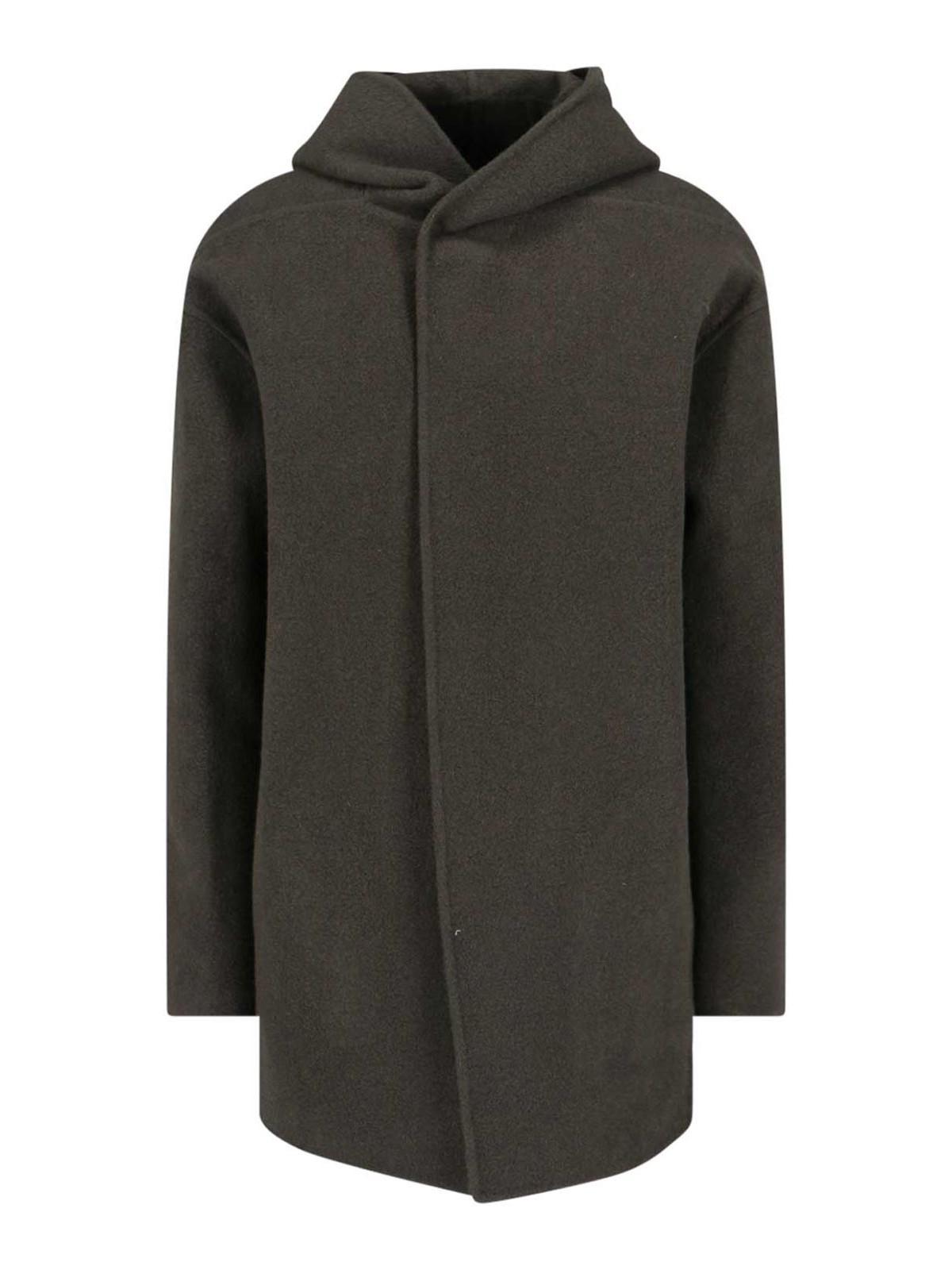 RICK OWENS Midi Coat With Hood In Green Product Image