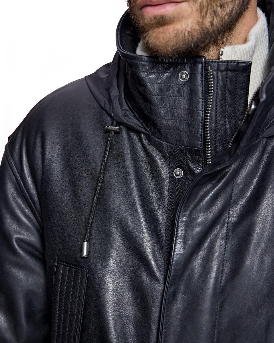 Men's Hooded Leather Coat Product Image