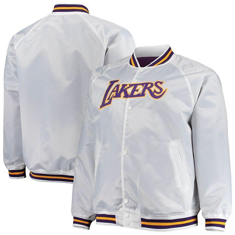 Men's Mitchell & Ness White Los Angeles Lakers Big & Tall Hardwood Classics Raglan Satin Full-Snap Jacket, Size: 3XLT Product Image