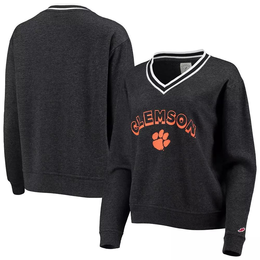 Women's League Collegiate Wear Heathered Black Clemson Tigers Victory Springs Tri-Blend V-Neck Pullover Sweatshirt, Size: Medium, Charco Product Image