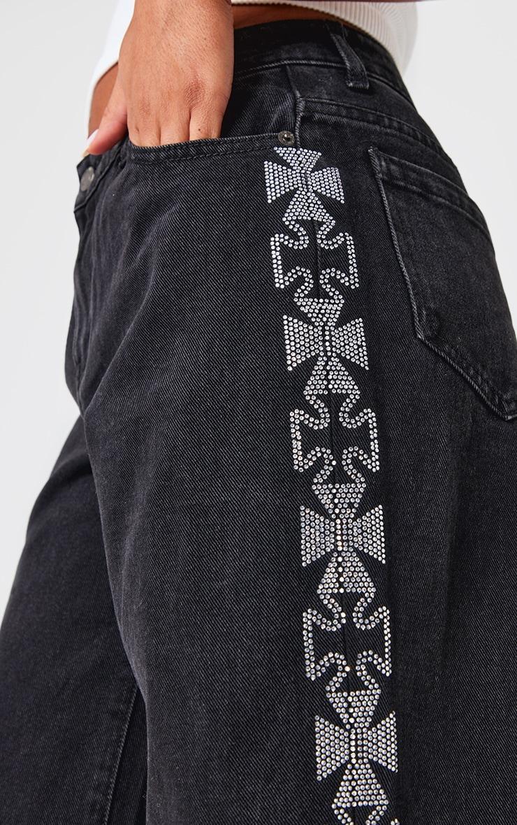 Washed Black Diamante Cross Detail Jeans Product Image