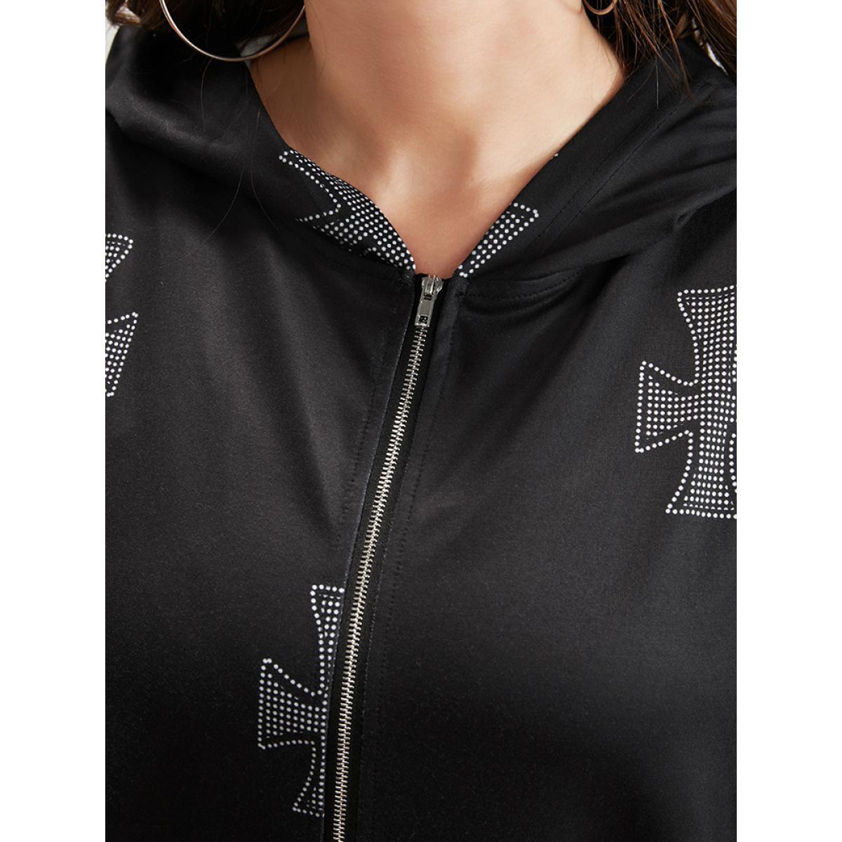 Plus Size Halloween Pocket Zipper Hooded Sweatshirt Women Black Casual Zipper Hooded Dailywear Sweatshirts BloomChic 28/5X Product Image