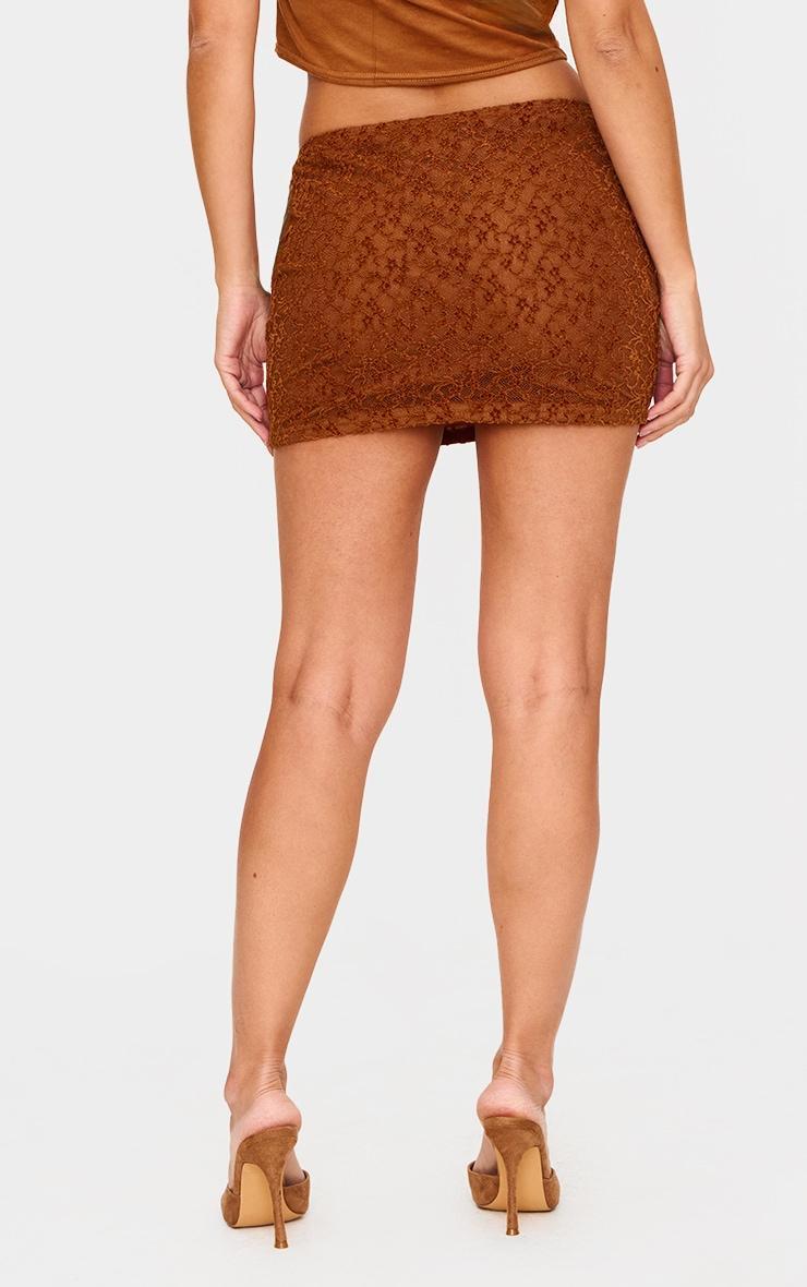 Dark Chocolate Lace Textured Mini Skirt Product Image