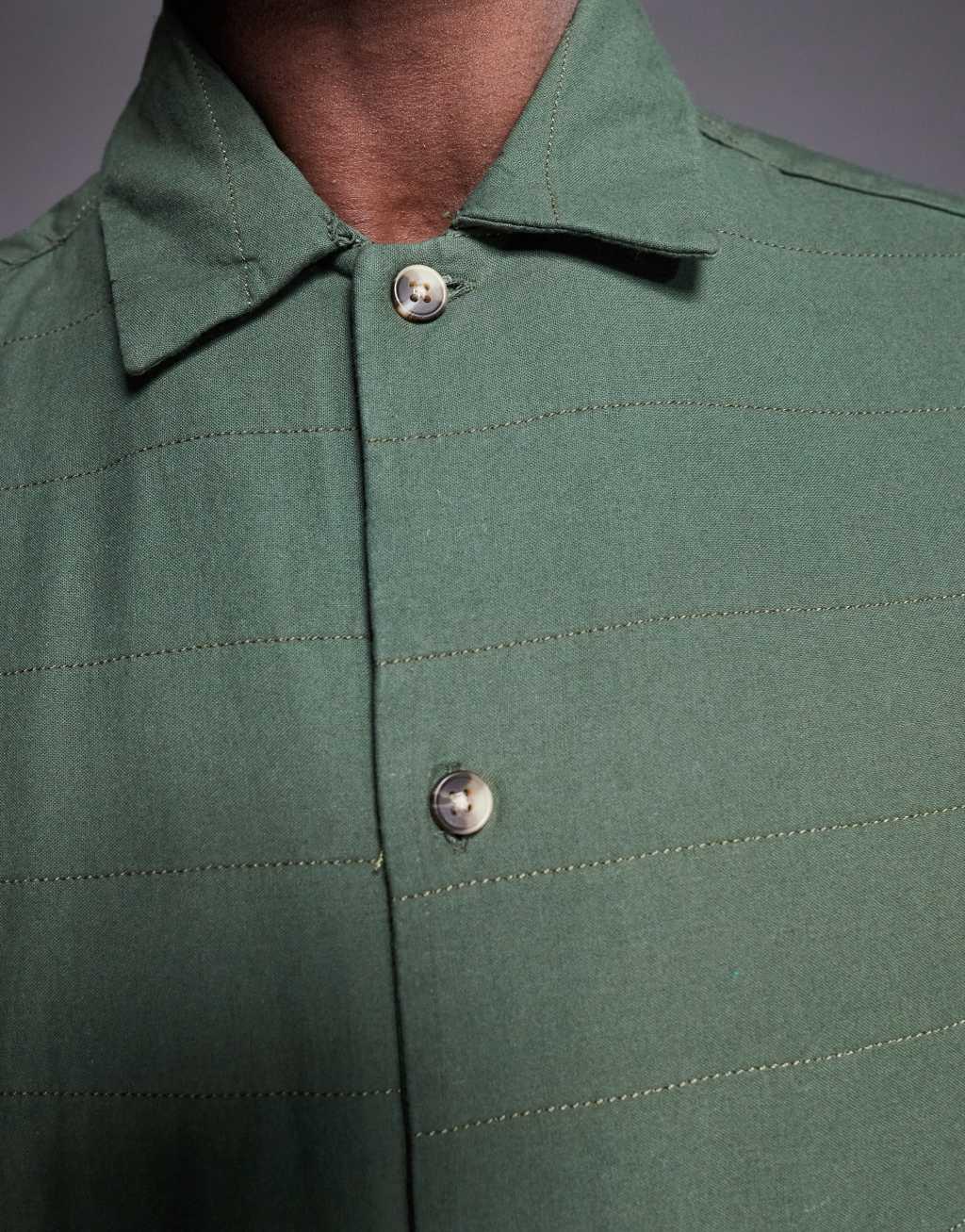 ASOS DESIGN boxy quilted overshirt with camp collar in green  Product Image