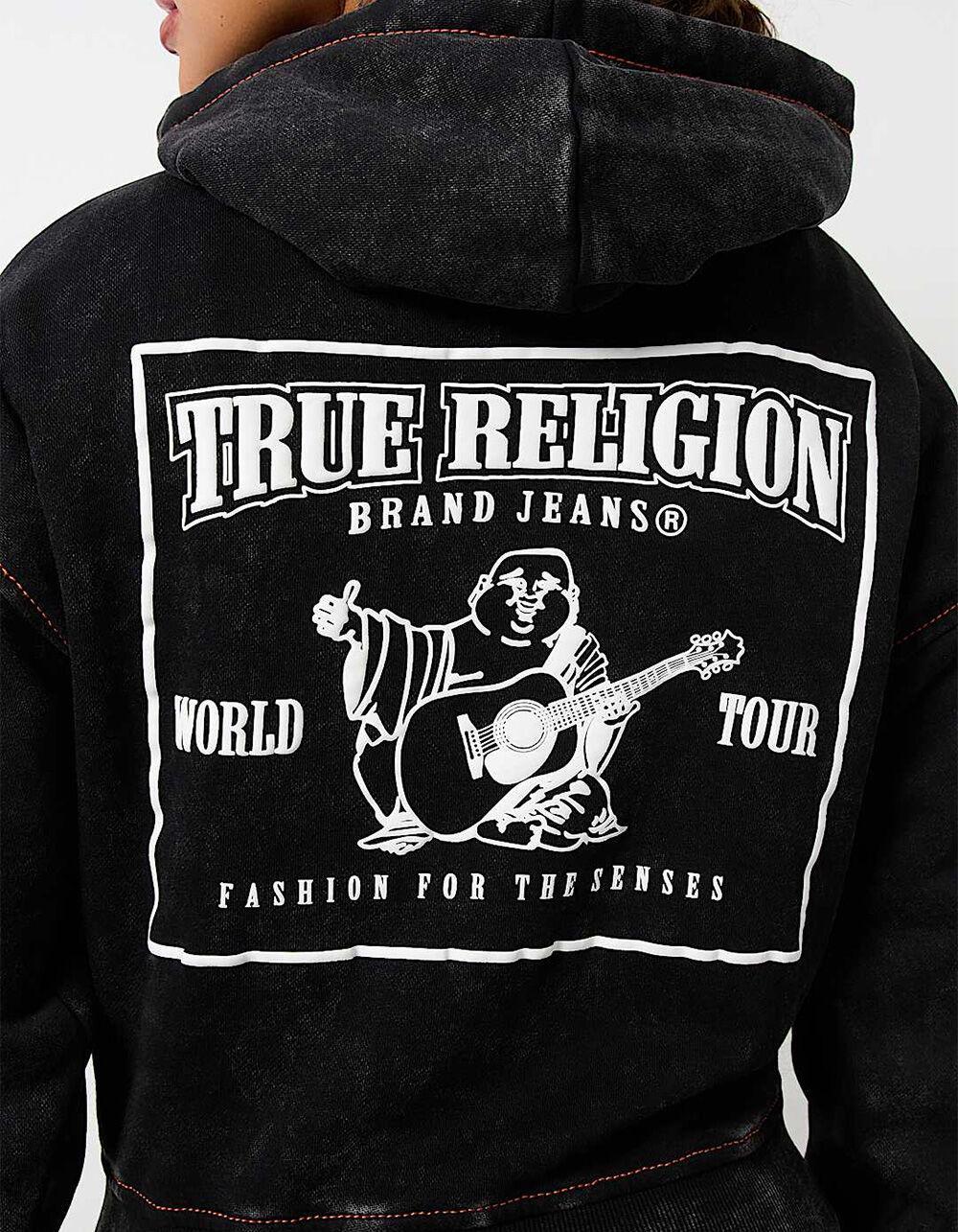 TRUE RELIGION Vintage Wash Logo Womens Crop Hoodie Product Image