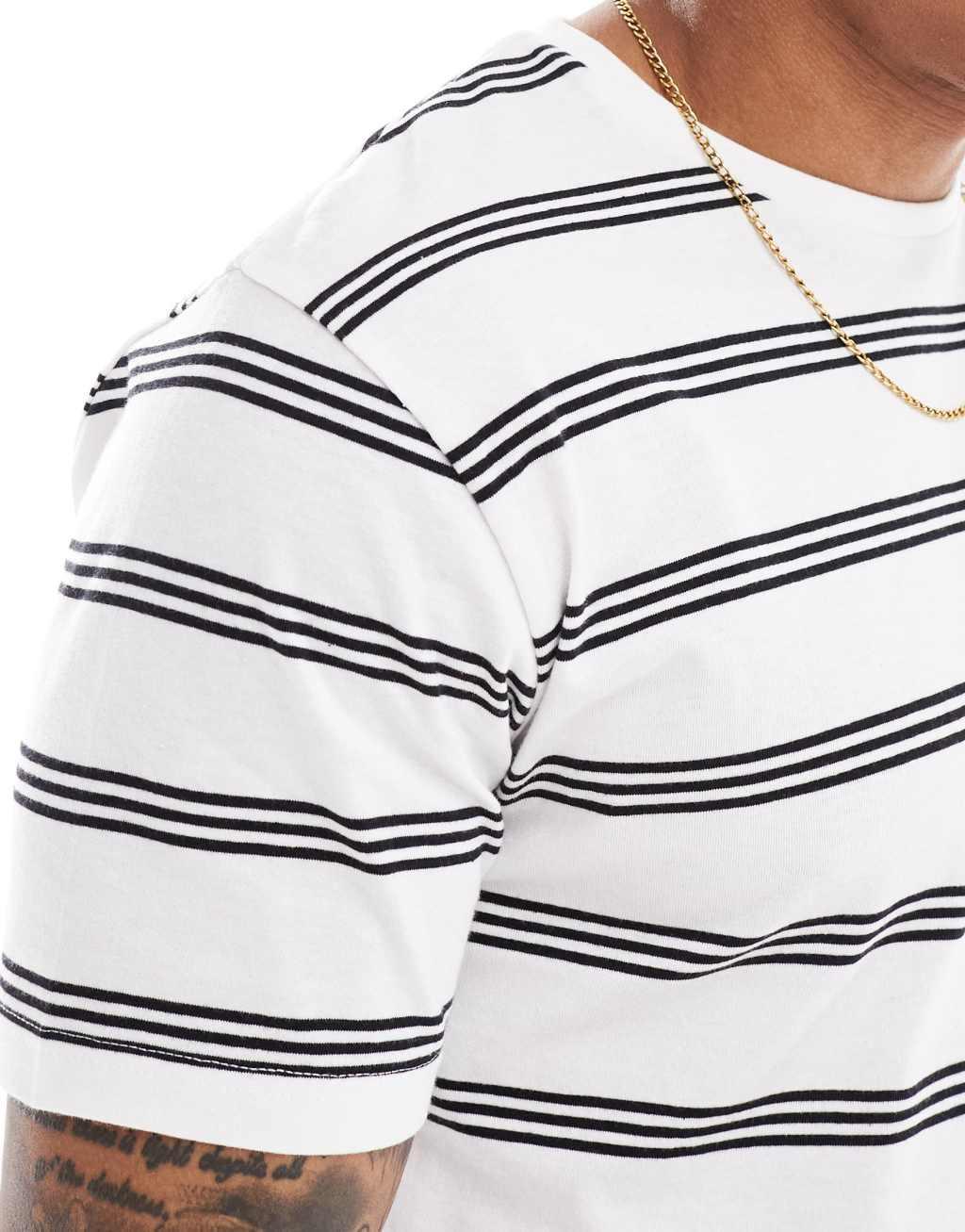 Brave Soul horizontal striped T-shirt in white & black Product Image