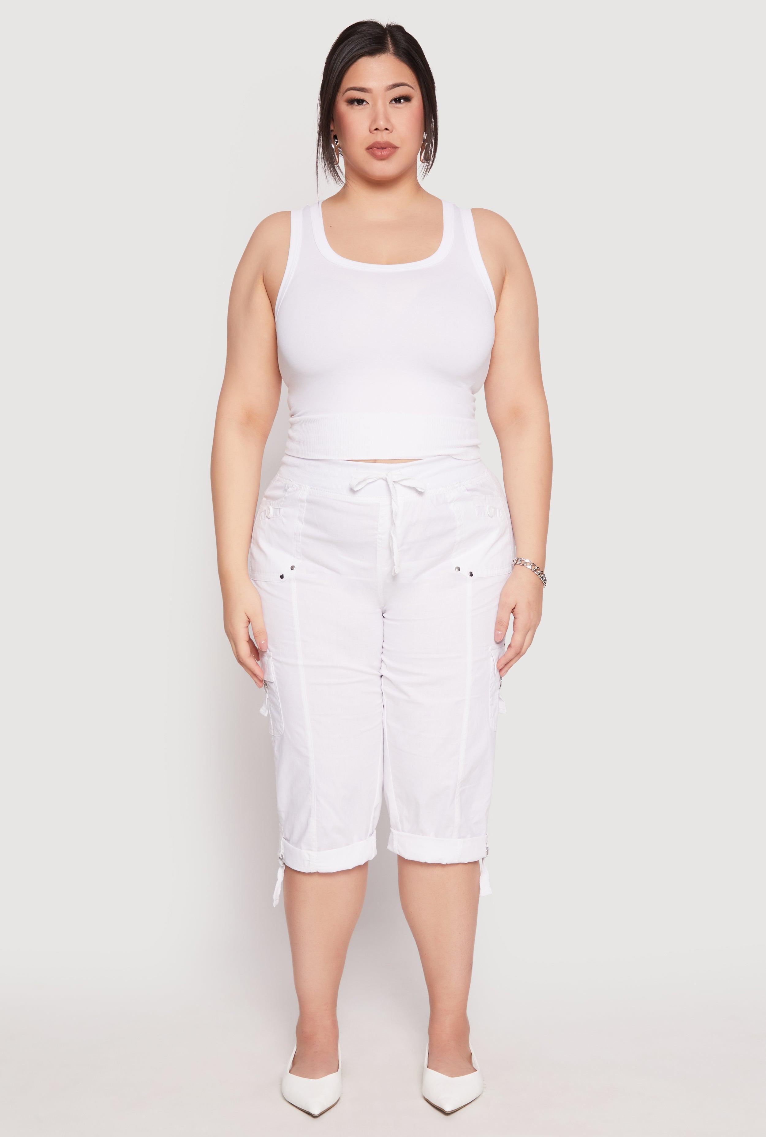 Womens Plus Size Poplin Rolled Cuff Capri Pants Product Image