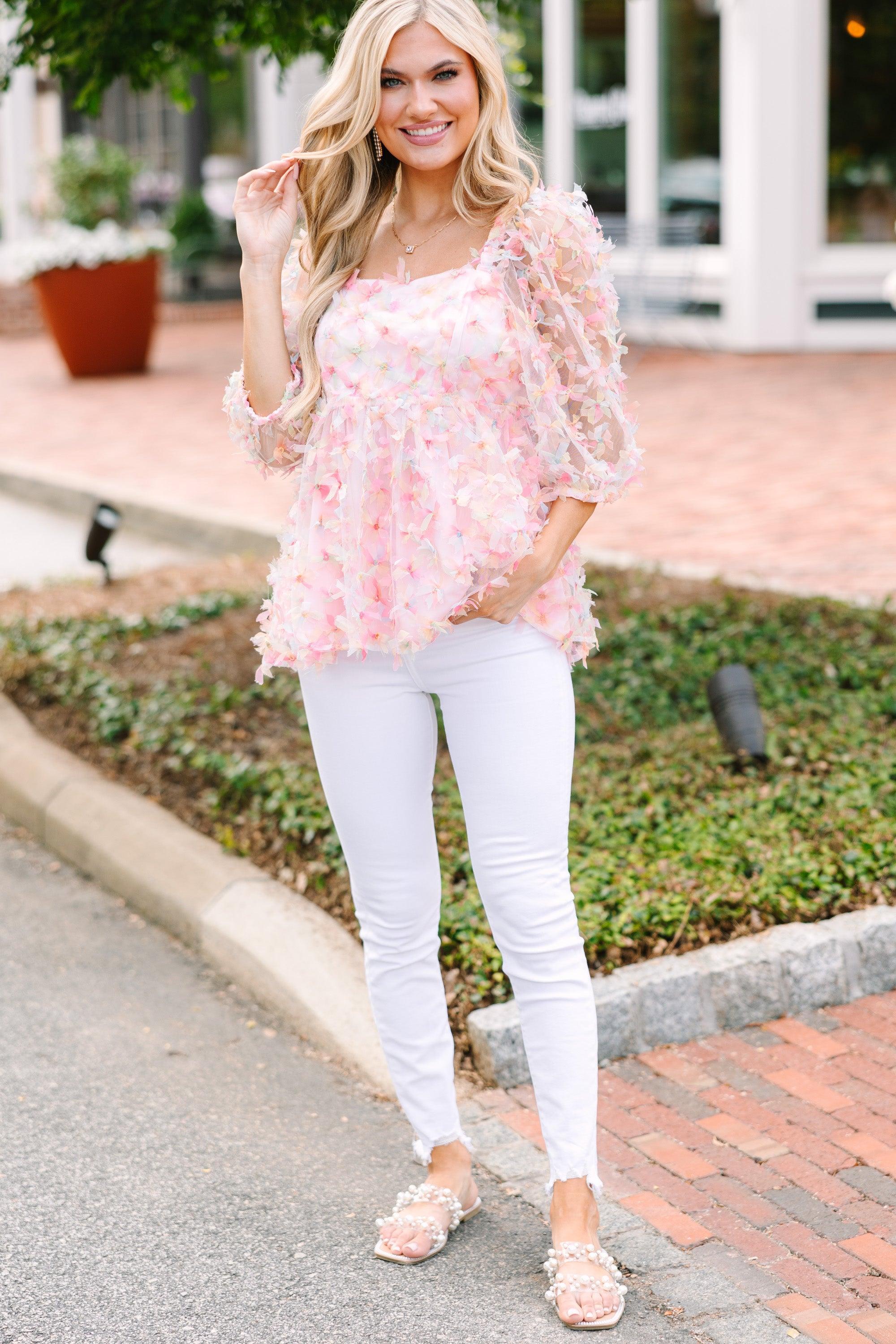 Center Of Attention Pink Textured Babydoll Blouse Female Product Image