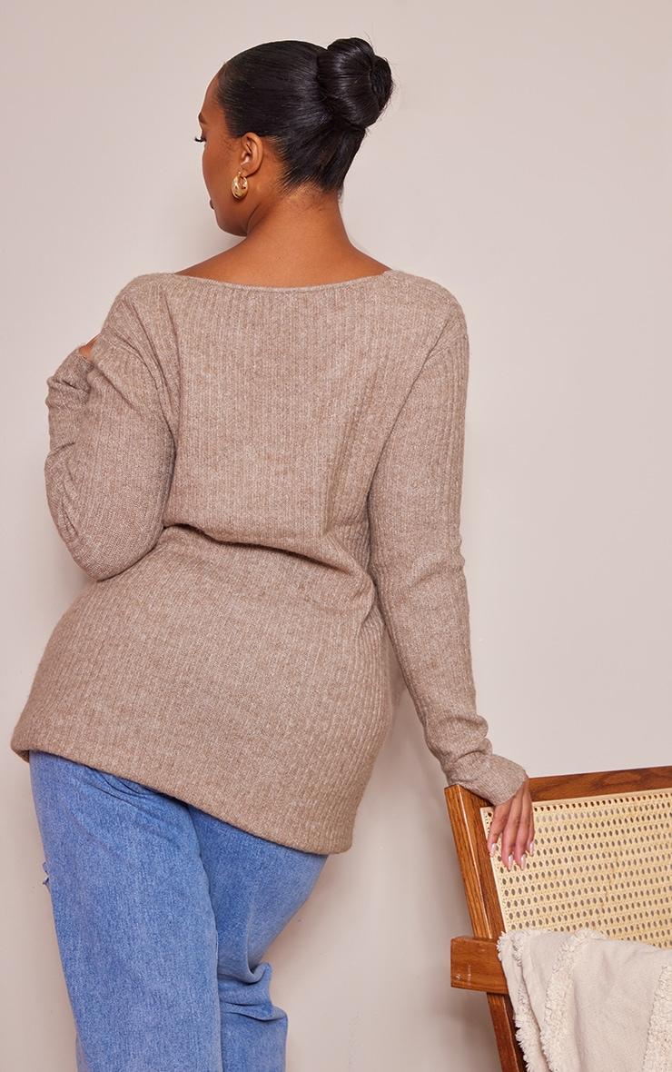 Plus Taupe Soft Knit Wrap Sweater Product Image