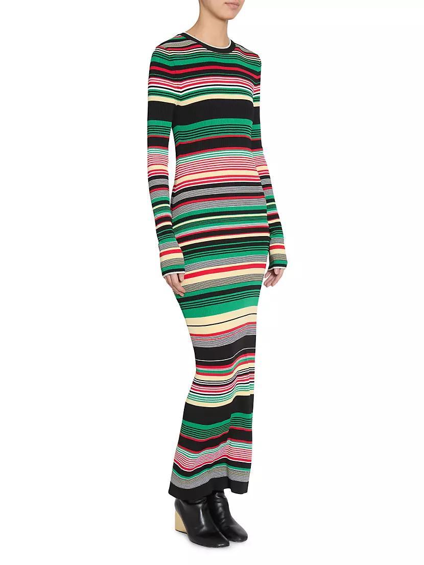 Striped Rib-Knit Maxi Dress Product Image