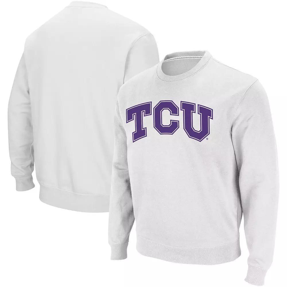 Men's Colosseum White TCU Horned Frogs Arch & Logo Crew Neck Sweatshirt,  Product Image