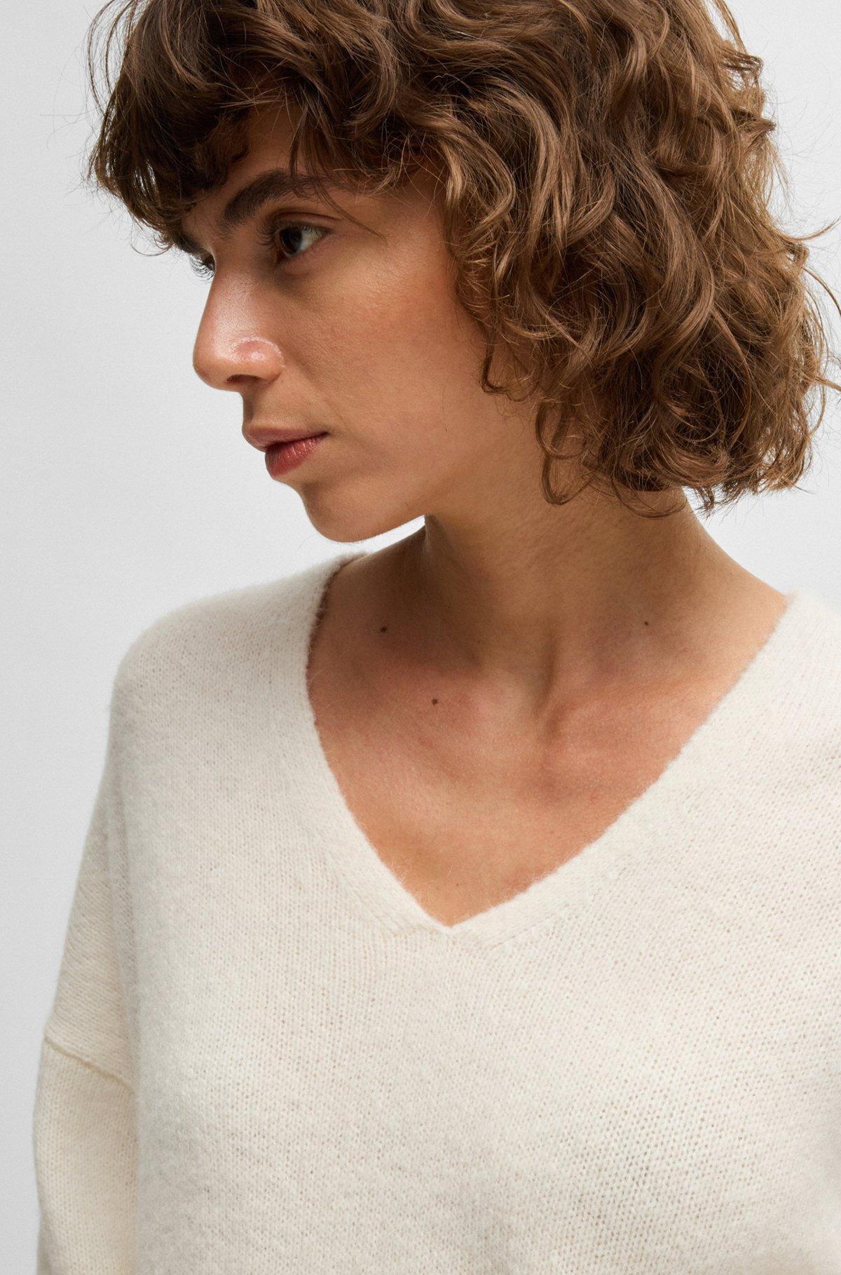 Wool-blend relaxed-ft sweater with V neckline Product Image