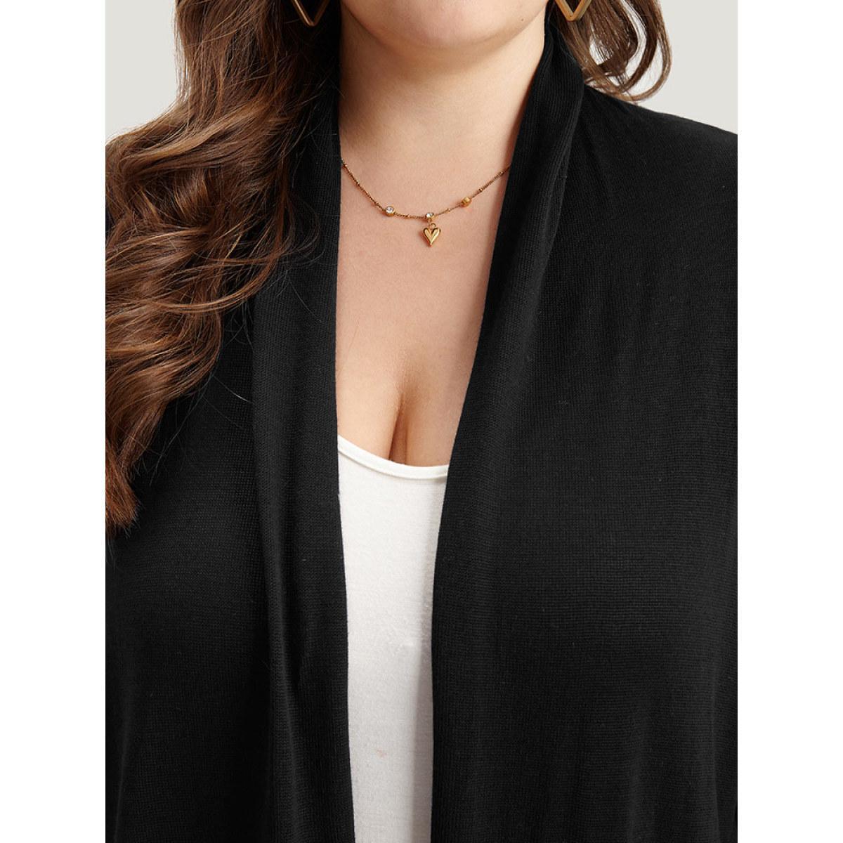 Plus Size Supersoft Essentials Button Detail Lapel Collar Cardigan Black Women Basics Loose Long Sleeve Everyday Cardigans BloomChic 30/6X Product Image