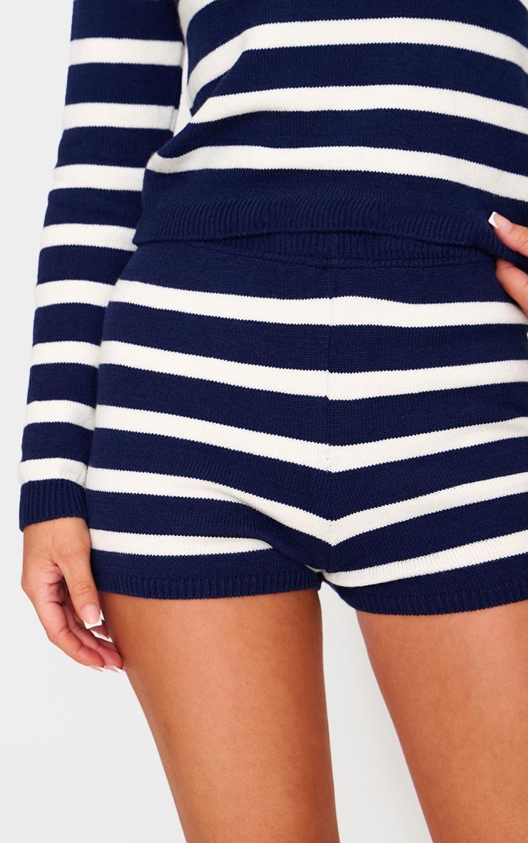 Petite Navy Knitted Stripe Hot Pants Product Image