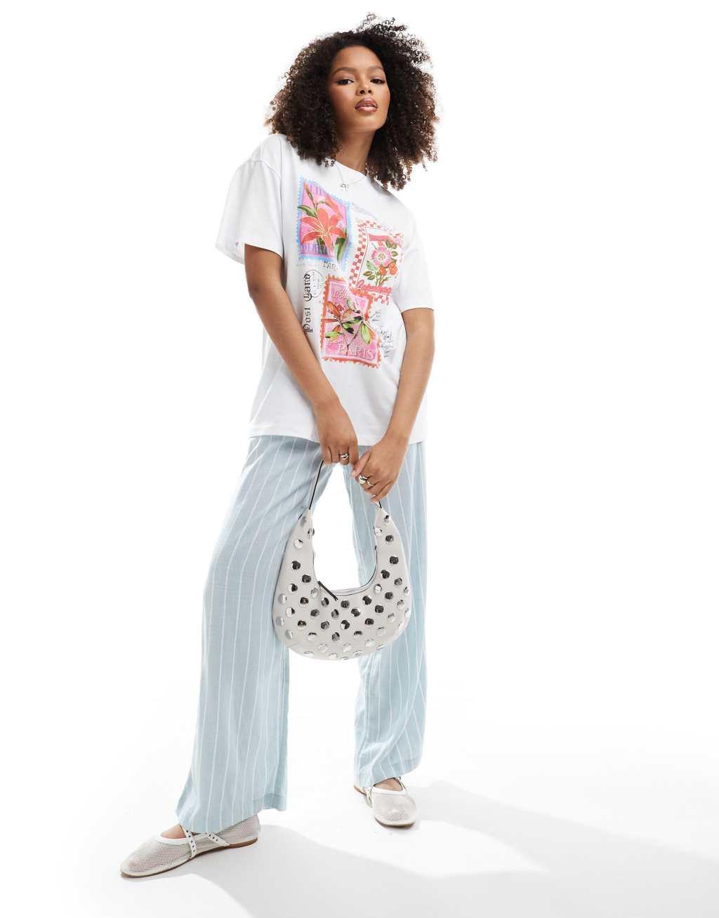 Miss Selfridge postcards oversized tee in white Product Image