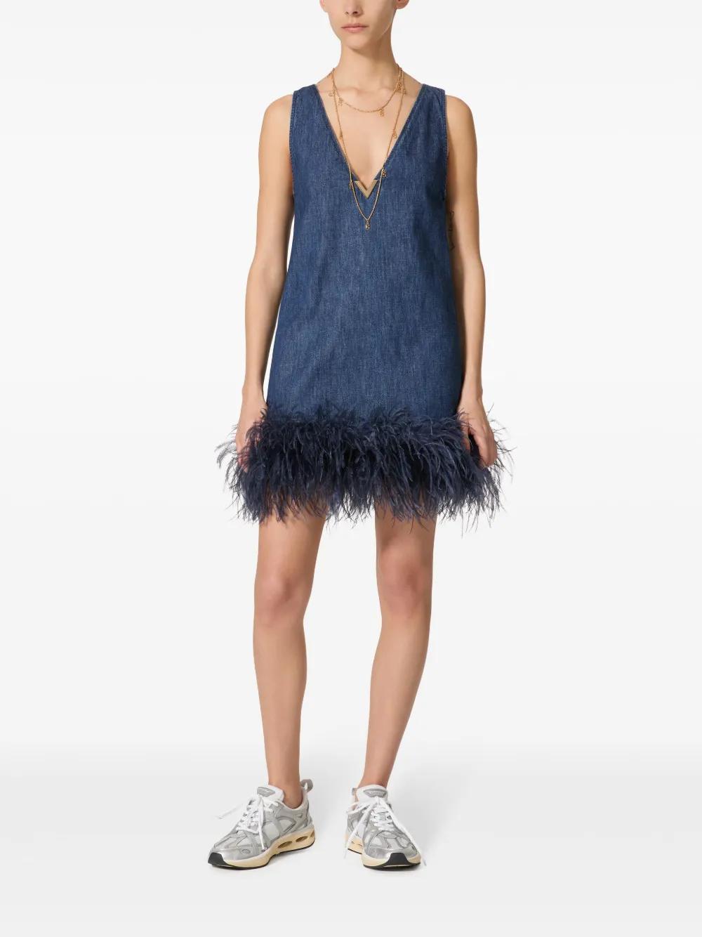 feather-trim denim dress Product Image