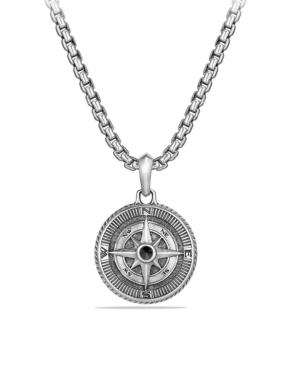 Mens Maritime Compass Pendant with Diamonds in Silver, 29.5mm Product Image