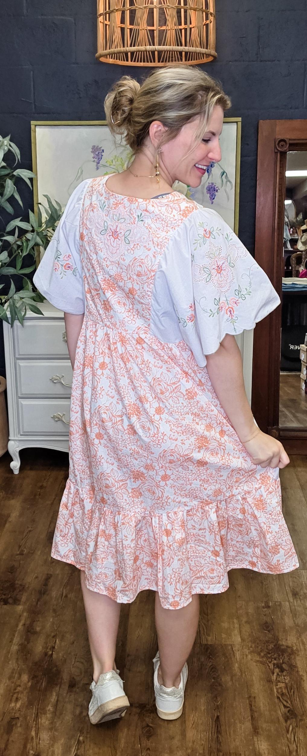 The Southern Belle Dress In Peach Floral Print Product Image